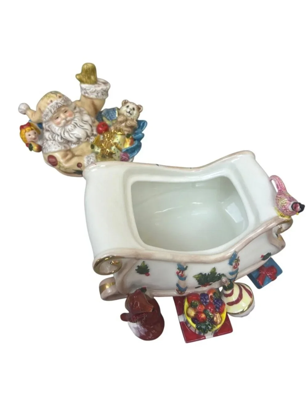 Waterford Holiday Heirlooms Georgian Santa Sleigh Ceramic Candy Jar Gold Rim Lid